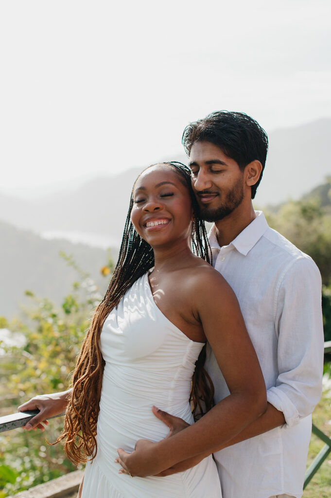 A playful moment as the poses on a quiet morning at Maracas Beach
