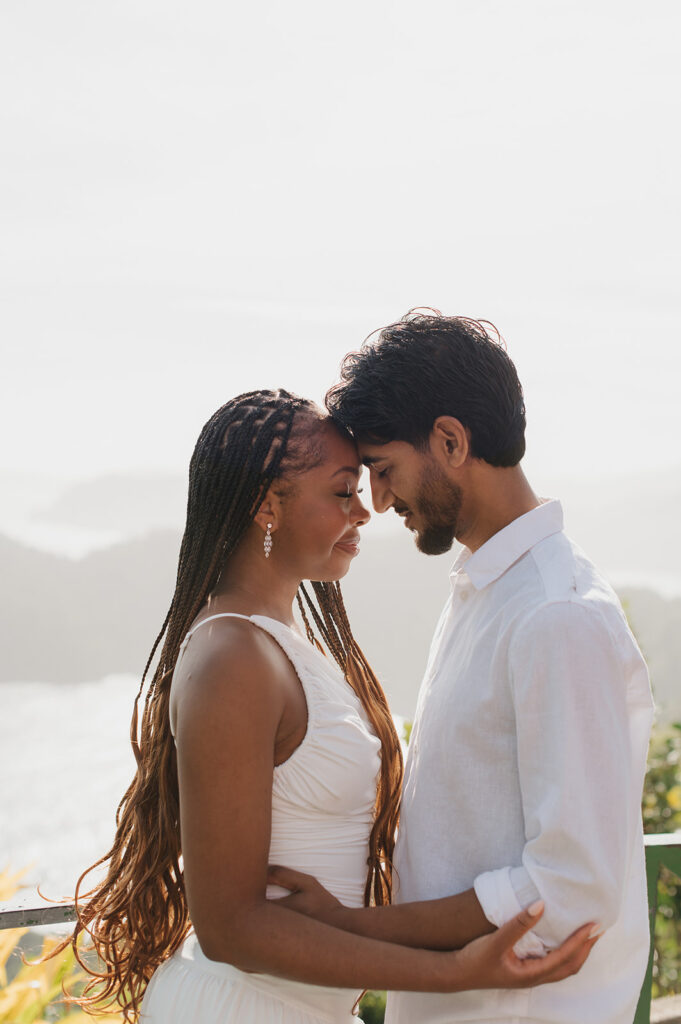 A playful moment as the poses on a quiet morning at Maracas Beach
