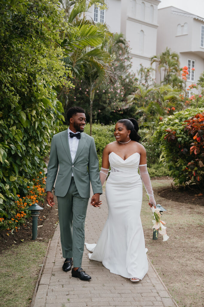 A couple sharing a quiet moment during their destination wedding in Barbados
