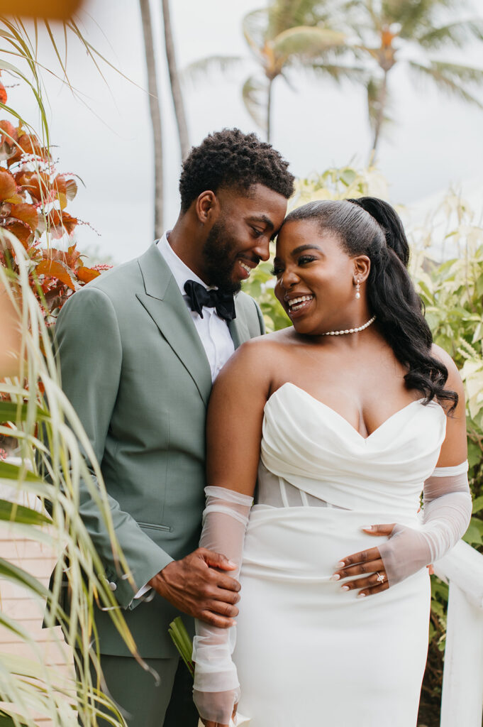 A couple sharing a quiet moment during their destination wedding in Barbados
