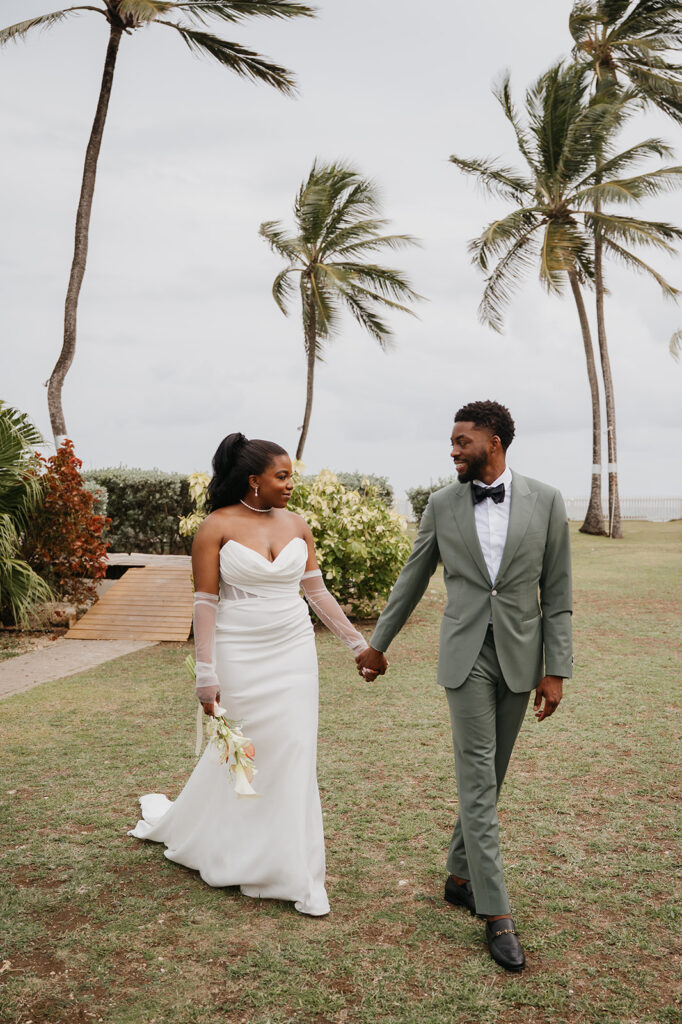 A couple sharing a quiet moment during their destination wedding in Barbados
