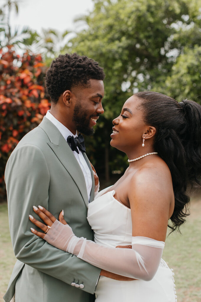 A couple sharing a quiet moment during their destination wedding in Barbados
