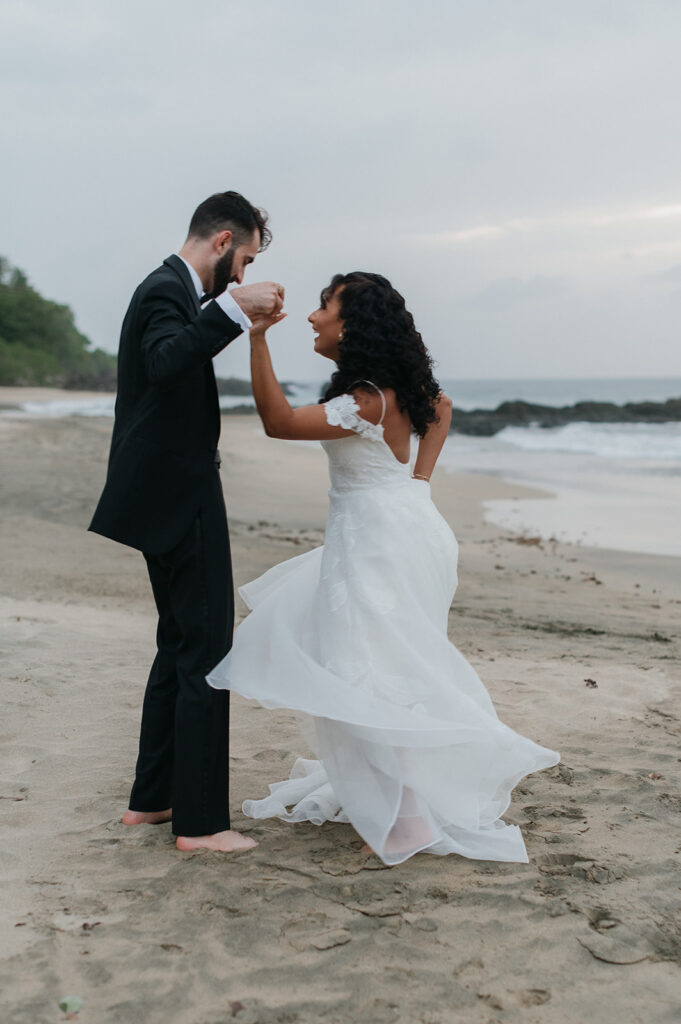 Couple sharing a quiet moment away from the crowd during their wedding
