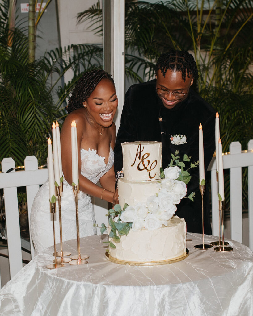 Wedding reception under the moonlight at Estate 101 with guests celebrating.
