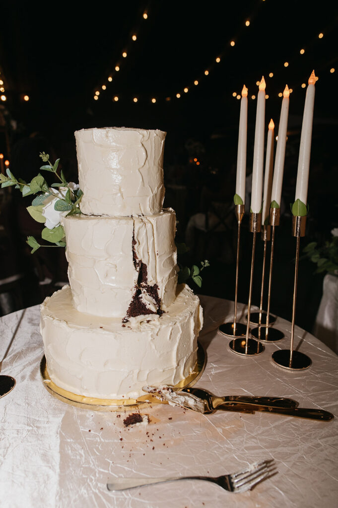 Evening wedding reception with string lights glowing at Estate 101, Trinidad.